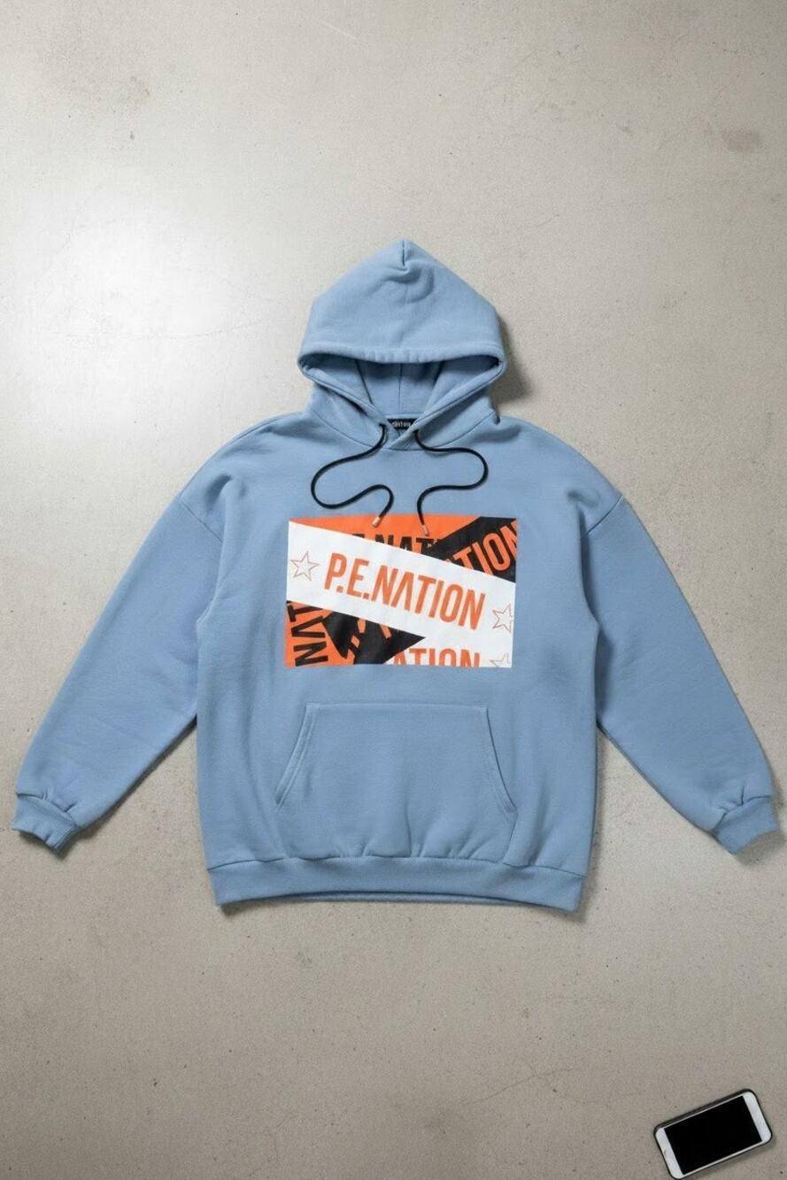 P.E Nation pullover hoodie diagonal orange, white & black graphic chest print Sm